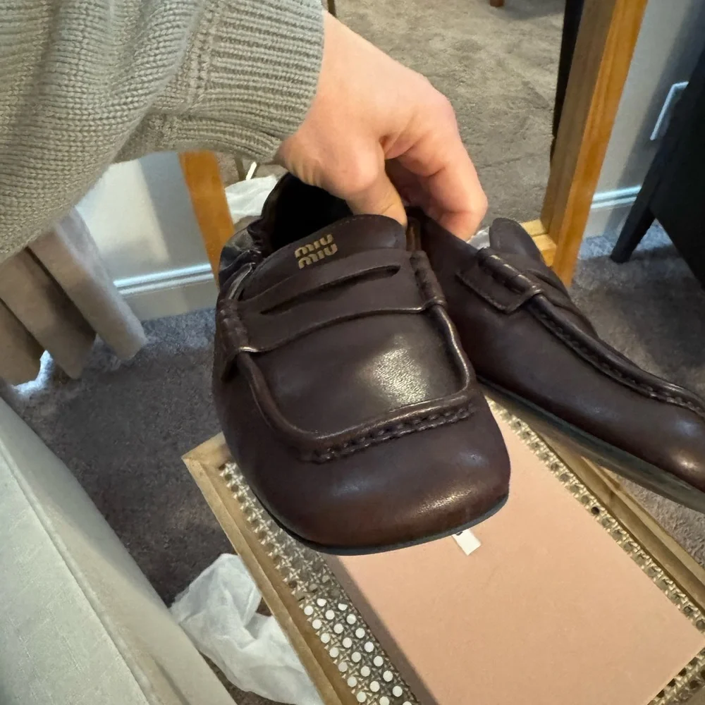 Miu Miu Rouched back Nappa Leather Brown Loafers - Picture 13 of 16